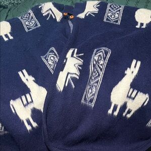 Vintage Angora (Te jidos Ruminahui) Navy Blue Llama Pattern poncho sweater